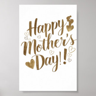 Póster Feliz Día de la Madre Corazón de Escritura Dorada