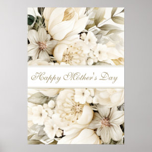 Póster Feliz día de la madre crema de vainilla letra flor