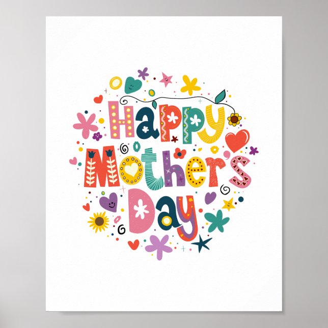 Póster Feliz Día de la Madre Floral Guay Elegante (Frente)