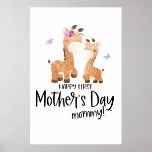 Póster Feliz Día de la Madre 🦒 Girafa + Mariposas