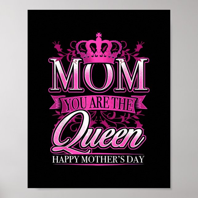 Póster Feliz Día De La Madre Mamá Eres La Reina Rosa (Frente)