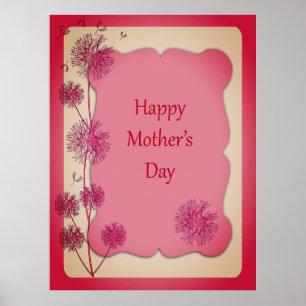 Póster Feliz Día de la Madre Recorte Rosa y Semillas de D