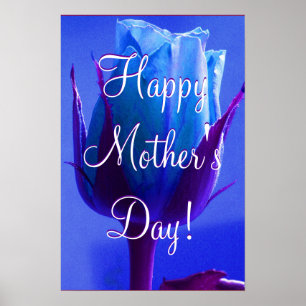 Póster Feliz Día de la Madre Rosa Azul
