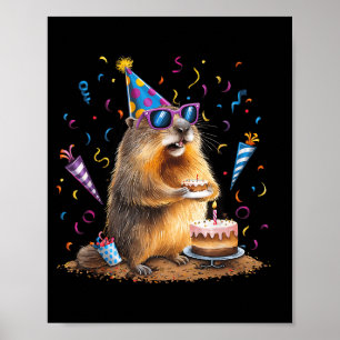 Póster Feliz día de la marmota 12 Feb Marmota con cumplea