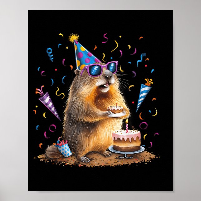 Póster Feliz día de la marmota 12 Feb Marmota con cumplea (Frente)
