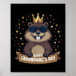 Póster Feliz Día de la Marmota 2025 Divertida Marmota