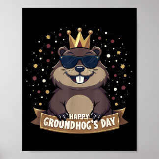 Póster Feliz Día de la Marmota 2025 Divertida Marmota