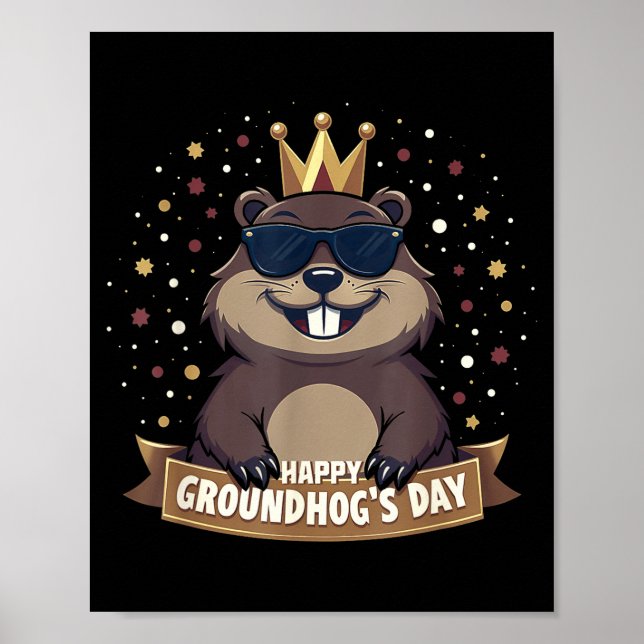 Póster Feliz Día de la Marmota 2025 Divertido Woodchuck  (Frente)