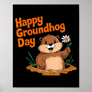 Póster Feliz Día de la Marmota 2025 Parejas Divertidas Fa