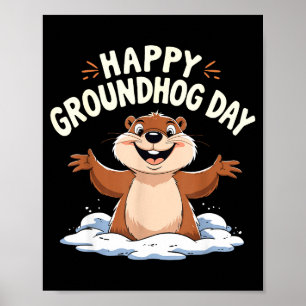 Póster Feliz Día de la Marmota Cute Marmota Mujeres Hombr