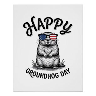 Póster Feliz Día de la Marmota Diseño de Camiseta de Grab