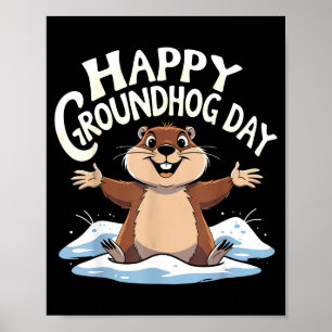 Póster Feliz Día de la Marmota Lindas Mujeres Hombres Niñ