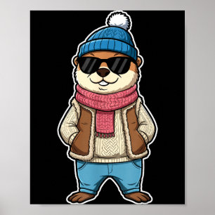 Póster Feliz día de la marmota sombra linda marmota diver