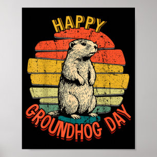 Póster Feliz Día de la Marmota Vintage Divertido Marmota 