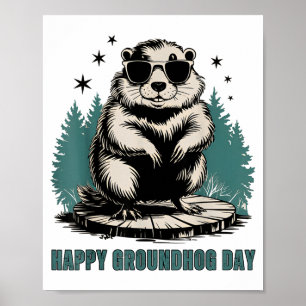 Póster Feliz día de la marmota y sí es mi cumpleaños dive