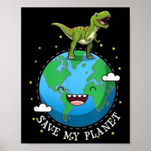 Póster Feliz Día de la Tierra 2019 Dinosaurio T-rex Niño 