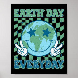 Póster Feliz Día de la Tierra 2025 Retro Groovy Earth Day