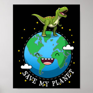 Póster Feliz Día de la Tierra Dinosaurio T-rex Niños Niño