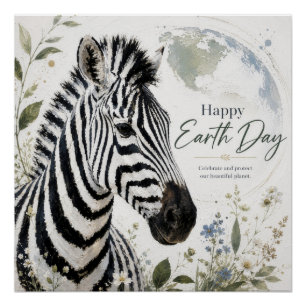 Póster Feliz Día de la Tierra Fauna de Cebra