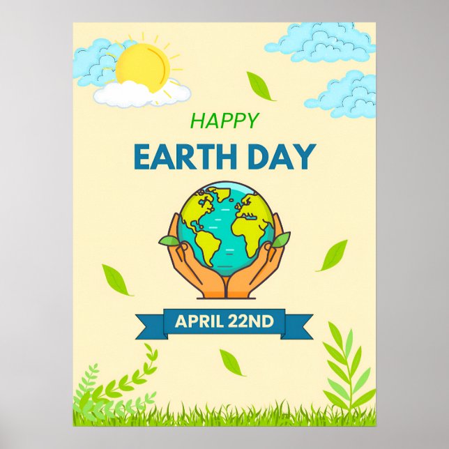 Póster Feliz Día de la Tierra Manos sosteniendo el globo  (Frente)