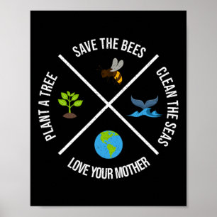 Póster Feliz Día de la Tierra Plantas Árboles Mares limpi