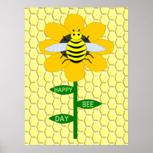 Póster Feliz Día de las Abejas Cumpleaños Bumblebee