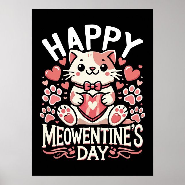 Póster Feliz Día de Meowentine - El día de San Valentín d (Frente)