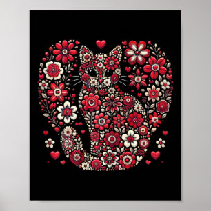 Póster Feliz Día de Meowentine, un gato floral, Valentine