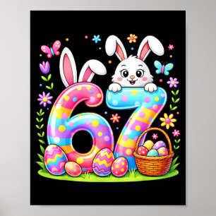 Póster Feliz día de Pascua 67 conejo canasta de huevos co
