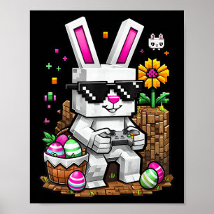 Póster Feliz Día de Pascua Bunny Egg Video Game Gamer Kid