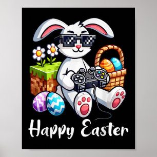 Póster Feliz Día de Pascua Bunny Egg Video Game Kids Mens