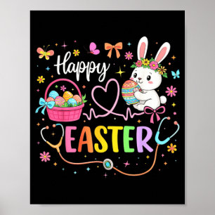 Póster Feliz día de Pascua Bunny Oídos de huevo Enfermera