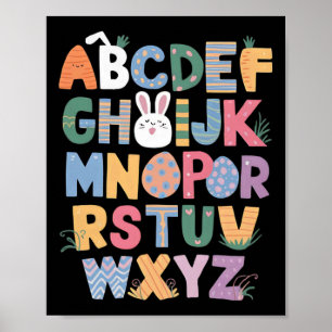 Póster Feliz Día De Pascua Con Conejito Y Abcs Para Stud