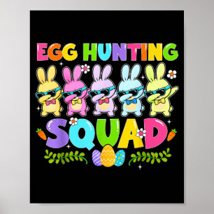 Póster Feliz día de Pascua conejo caza de huevos equipo n