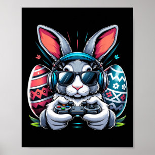 Póster Feliz día de Pascua Conejo Huevo Video Juego Niños