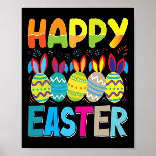 Póster Feliz Día de Pascua, divertida y colorida caza de