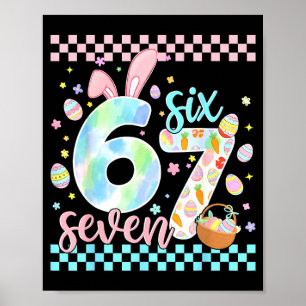 Póster Feliz día de Pascua Divertido 67 Seis Siete Conejo