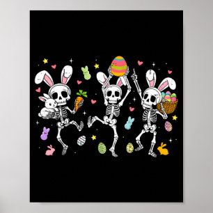 Póster Feliz día de Pascua esqueletos divertidos bailando