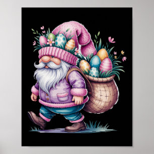 Póster Feliz Día de Pascua Gnome Bunny Eggs Cute Happy Ea