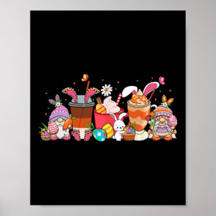 Póster Feliz día de Pascua Gnomo conejo Amante del café c