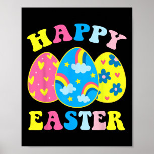 Póster Feliz Día de Pascua Graciosa Caza de Huevos Conejo