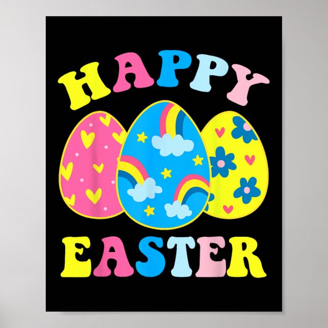 Póster Feliz Día de Pascua Graciosa Caza de Huevos Conejo (Frente)