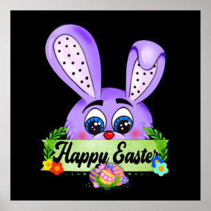Póster Feliz Día de Pascua, lindo conejito oroso Kawaii