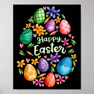 Póster Feliz día de Pascua Mujeres cazando huevos de colo