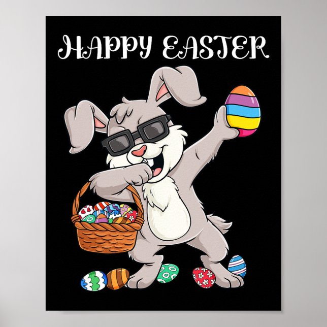 Póster Feliz Día de Pascua Rabbit Dabbing Eggs Niños pequ (Frente)