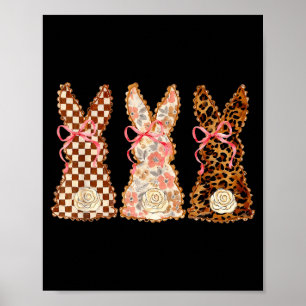 Póster Feliz día de Pascua Tres conejos divertidos conejo