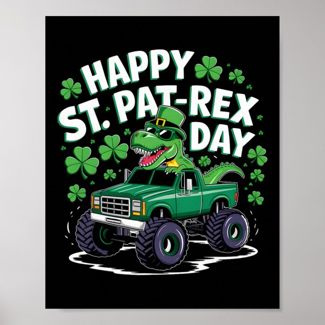 Póster Feliz día de San Pat-rex Patricks Dinosaurio Monst (Frente)