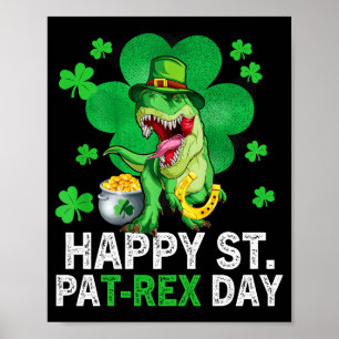 Póster Feliz día de San Pat Trex Dinosaurio Niño pequeño 