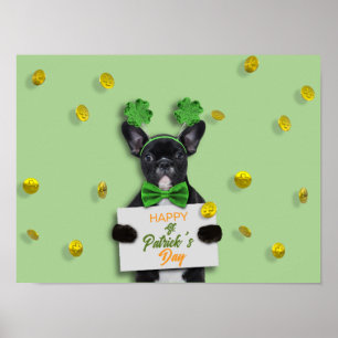 Póster Feliz día de San Patricio adorable bulldog francés