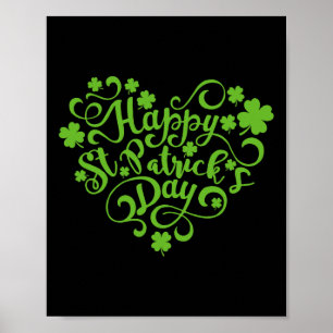 Póster Feliz Día de San Patricio Corazón Corazón Shamrock